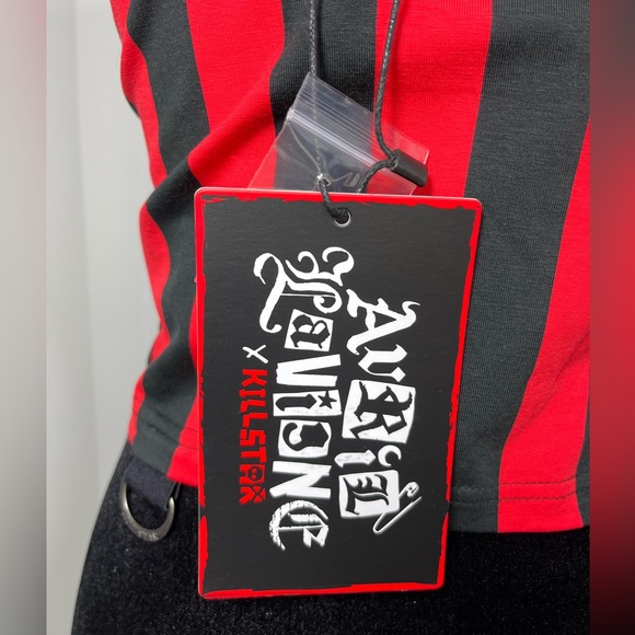 KILLSTAR x AVRIL LAVIGNE Setlist Zip Up Crop Top Tank Vest Striped Black Red L - Picture 13 of 16